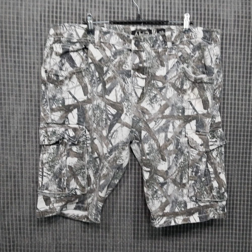Another Hype Piece Mens Cargo Shorts Camo Branch Print 38 Grey White